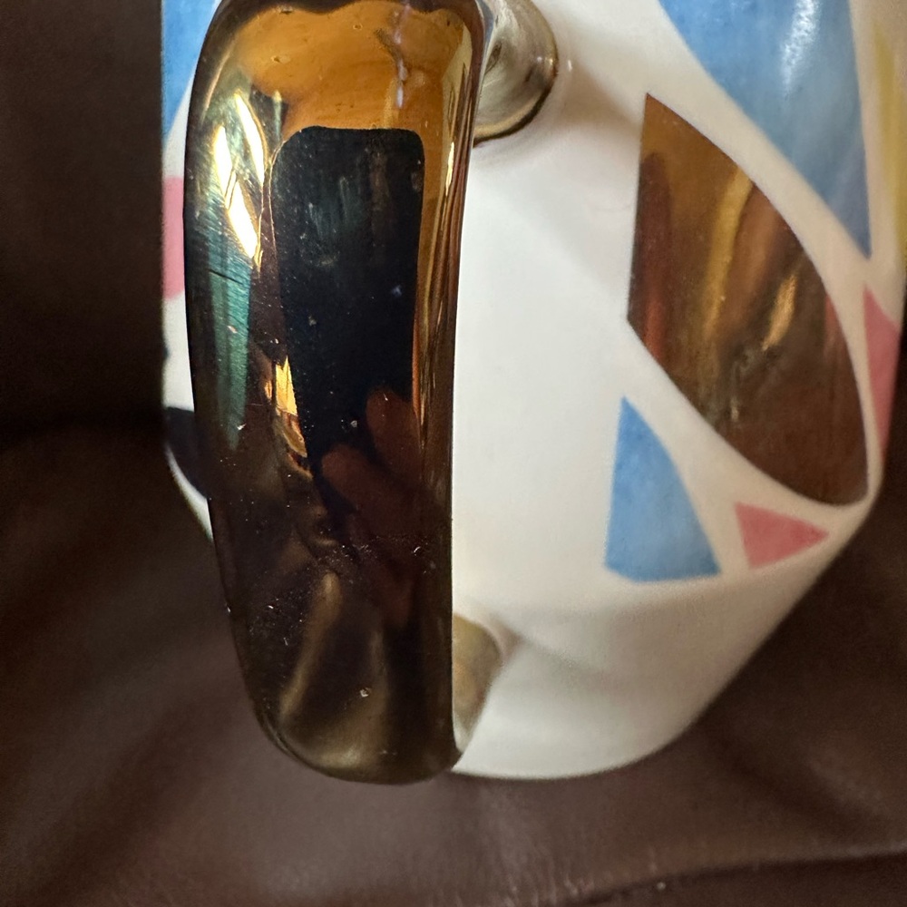 Colorful ceramic mug with gold handle. Hand wash only. Microwave safe. - Picture 7 of 7